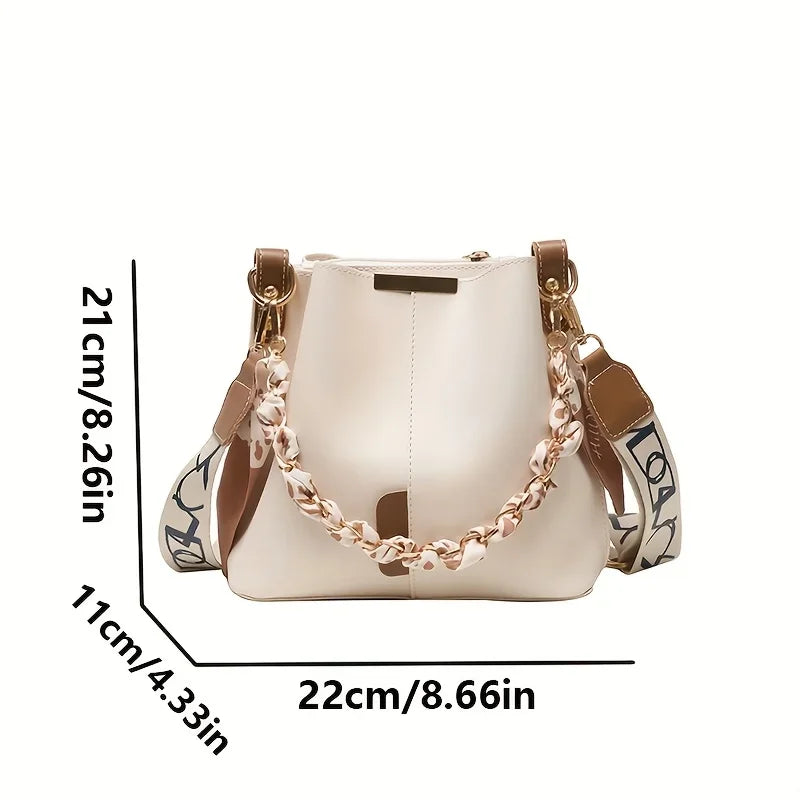 Luxury Women's Shoulder Bag - Large Capacity Ribbon Chain Crossbody Bucket Bag