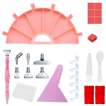 6-Grid Diamond Painting Tray Kit – Large Capacity Drill Plate, Beading Plate, and Cross Stitch Tools with Diamond Painting Pen