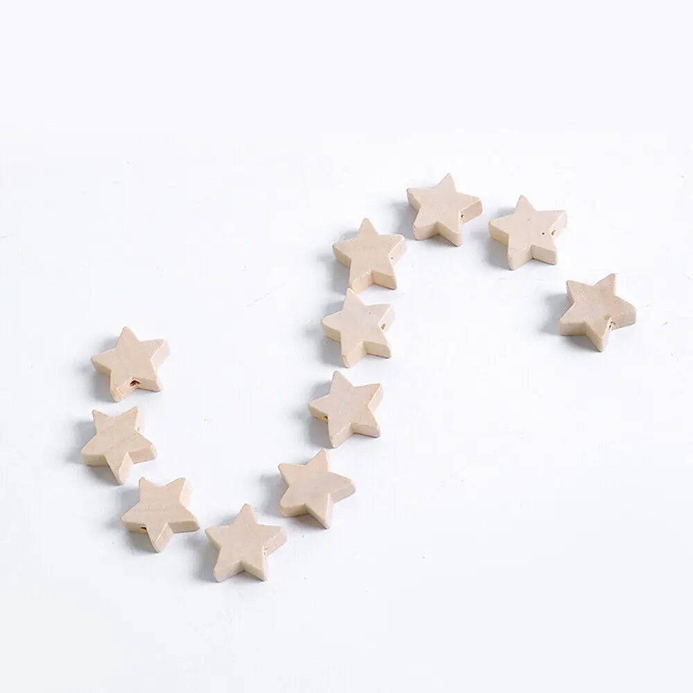 50pcs Natural Wooden Star Beads – Unfinished DIY Wood Beads for Handmade Jewelry Making & Craft Accessories