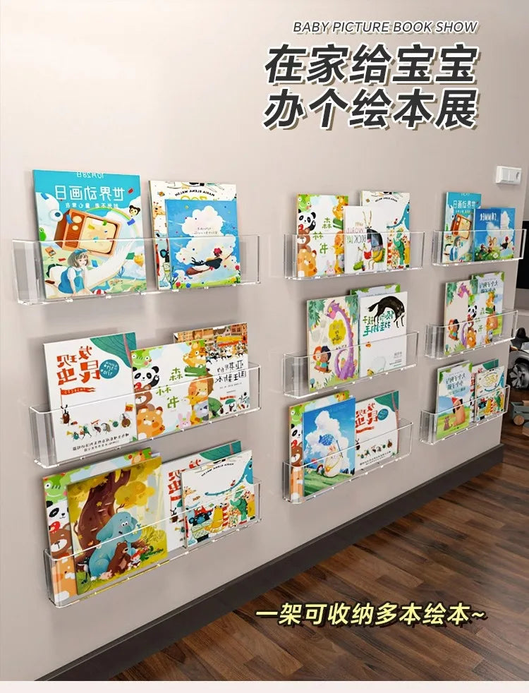 Acrylic Picture Book Display Stand – Wall Hanging Bookshelf for Children's Books, Magazines, and Storage Behind the Door