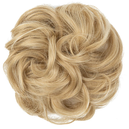 Synthetic Messy Hairpiece Chignon Scrunchie – Blonde & Brown Donut Bun for Women, Elastic Daily Use Hair Extension H9