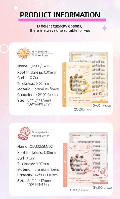 Yelix Self-Adhesive False Eyelashes — Reusable DIY Cluster Lashes, Glue-Free, Natural Soft