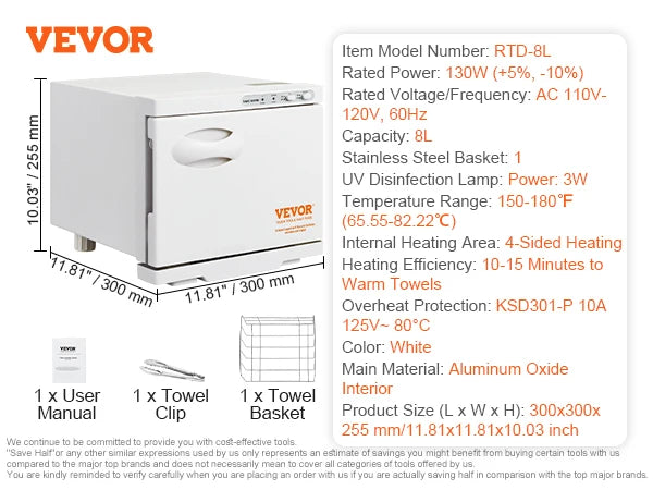 VEVOR Hot Towel Warmer 8/23L – Large Capacity 2-in-1 Quick Heating with See-Through Window for SPA, Facials & Massage Salon