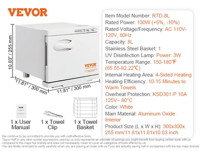 VEVOR Hot Towel Warmer 8/23L – Large Capacity 2-in-1 Quick Heating with See-Through Window for SPA, Facials & Massage Salon