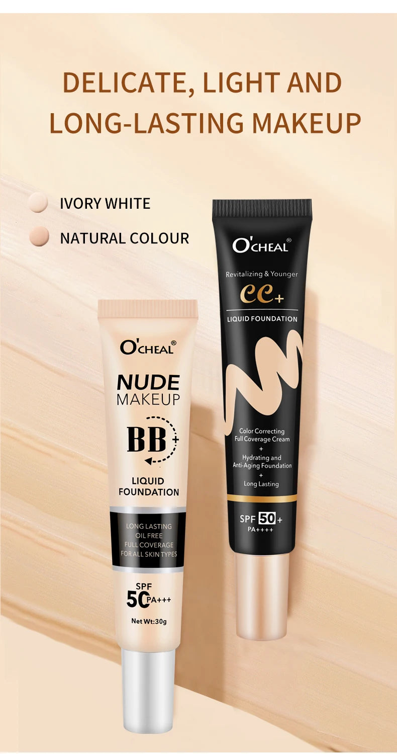 Ocheal 30g BB/CC Sunscreen Cream SPF 50/PA+++ – Anti-Aging, Long-Lasting Full Coverage Facial Foundation