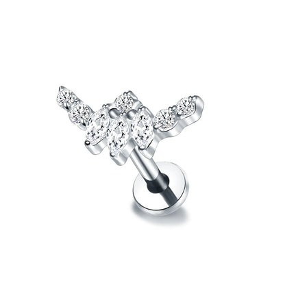 Titanium CZ Tragus & Helix Stud – Internally Threaded Labret Lip Ring Piercing Earring (1PC)