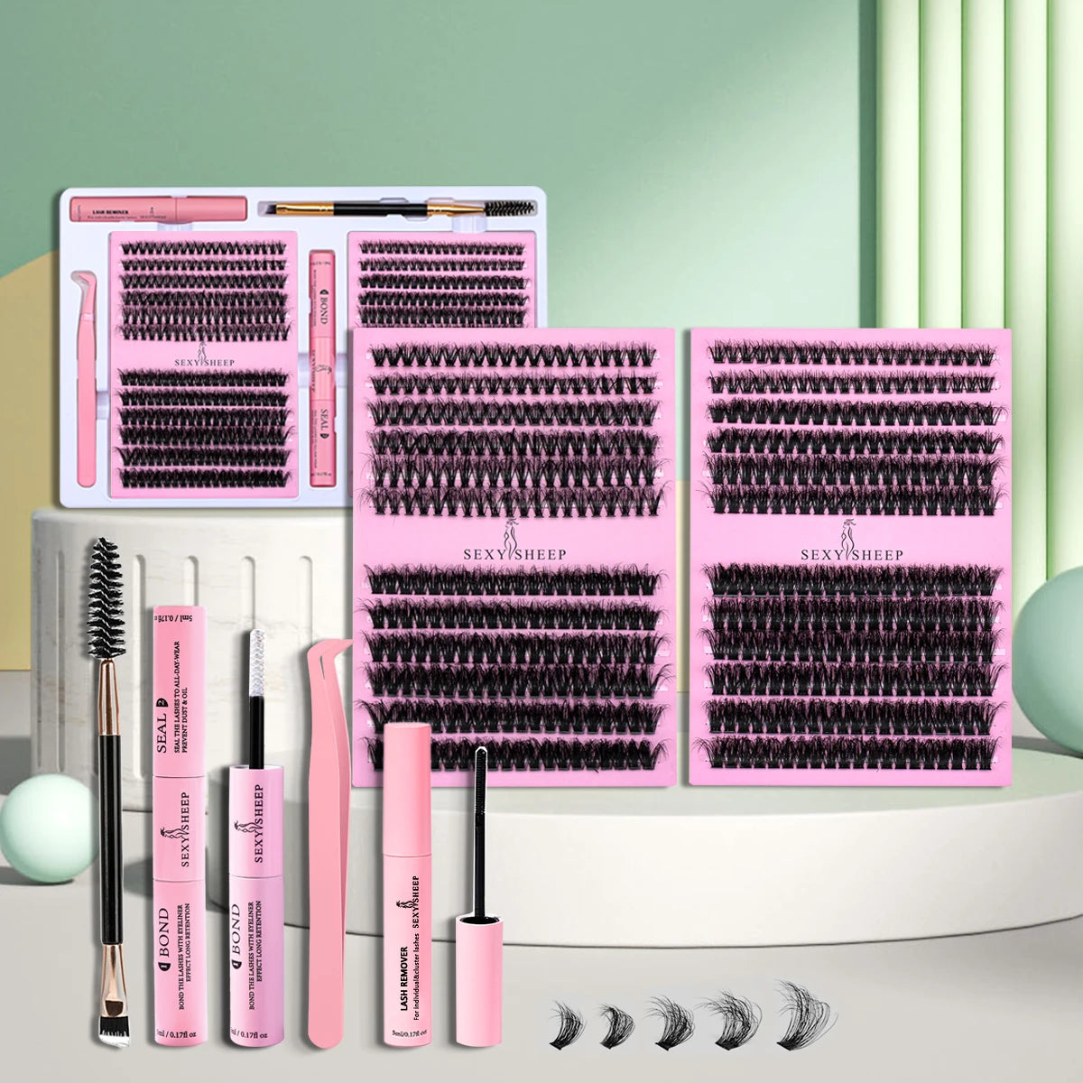 DIY False Eyelashes Cluster Extensions Kit – Natural Individual Lashes with Glue, Remover, Lash Brush & Tweezers