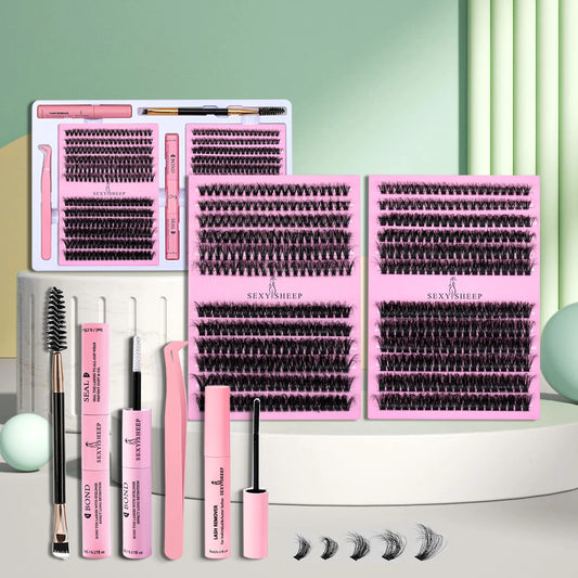 DIY False Eyelashes Cluster Extensions Kit – Natural Individual Lashes with Glue, Remover, Lash Brush & Tweezers
