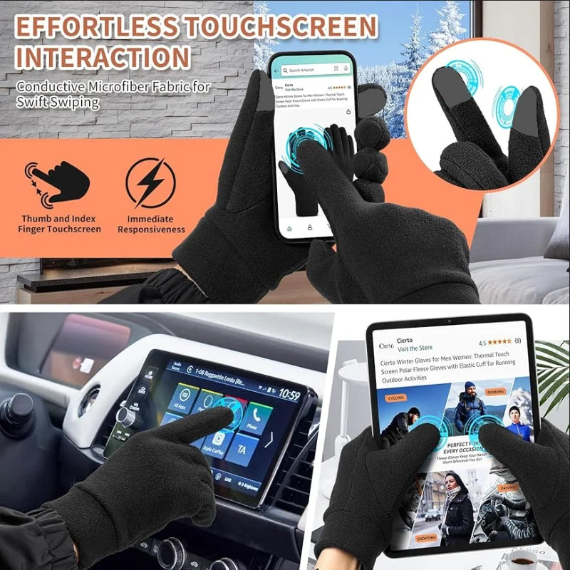 Warm Polar Fleece Winter Gloves – Touchscreen Thermal Gloves for Men & Women, Running & Hiking