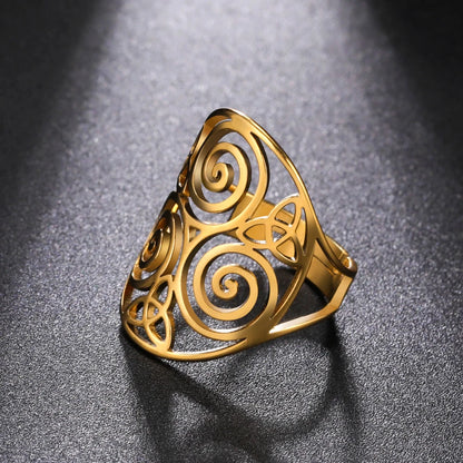 Triskelion Amulet Adjustable Ring – Celtic Knot Stainless Steel Ring for Men & Women, Wicca Vintage Jewelry Gift