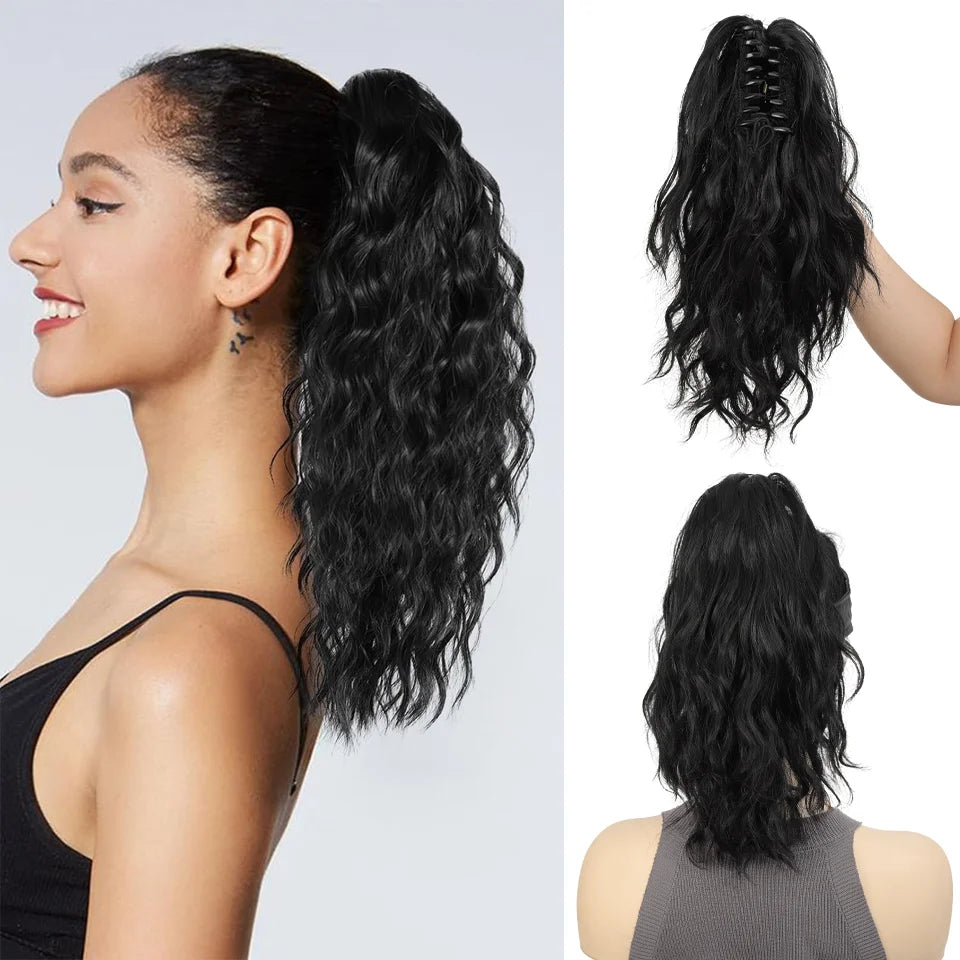 LUPU 14" Synthetic Curly Claw Clip-In Ponytail – Heat-Resistant Fashion Hair Extension for Daily Wear, Halloween & Holidays