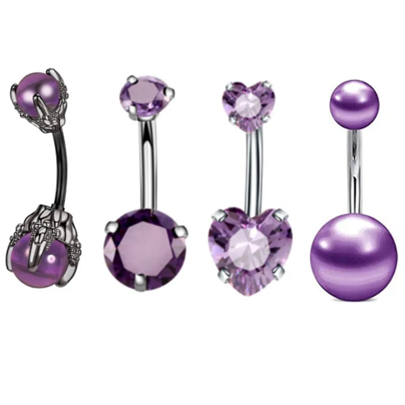 4PC Claw Belly Button Piercing Set – Surgical Steel Crystal Bee Navel Rings, Bulk CZ Belly Ring Pack for Women