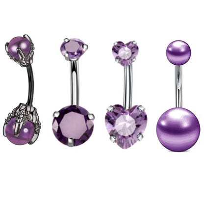 4PC Claw Belly Button Piercing Set – Surgical Steel Crystal Bee Navel Rings, Bulk CZ Belly Ring Pack for Women