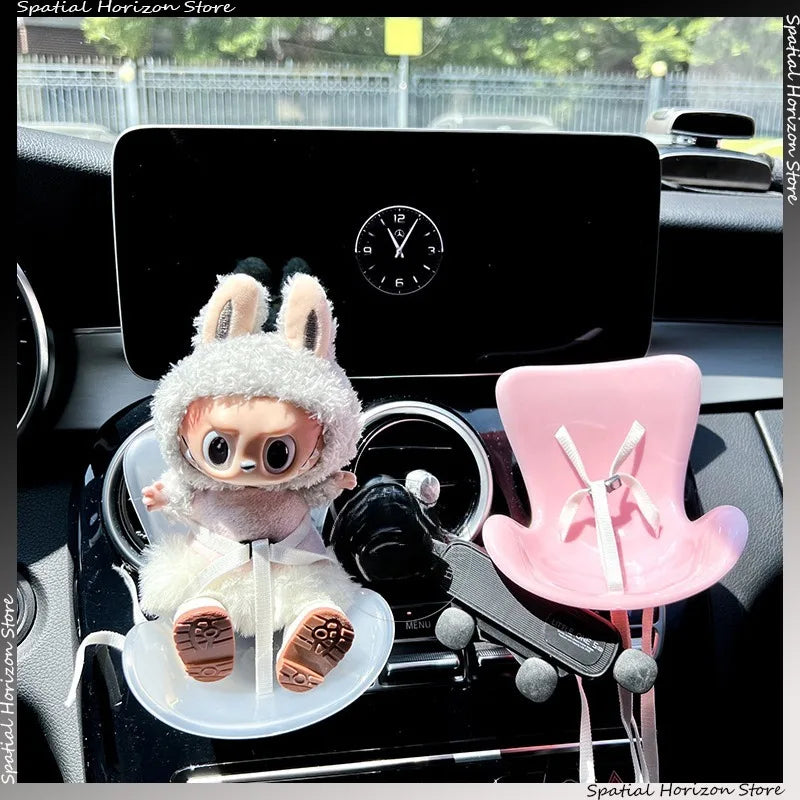 Mini Plush Doll Safety Seat – Kawaii Labubu Idol Car Ornament, Air Aromatherapy Decoration Accessories