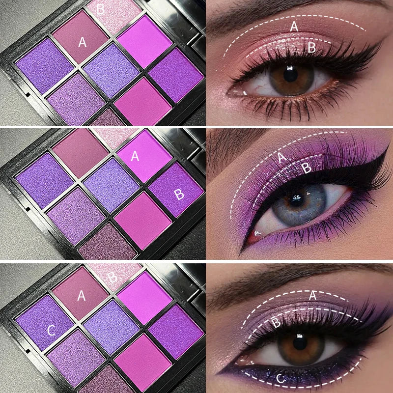 9-Grid Red Eyeshadow Palette – Purple Glitter, Pearlescent Matte & Shimmer Long-Lasting Eye Makeup for Women