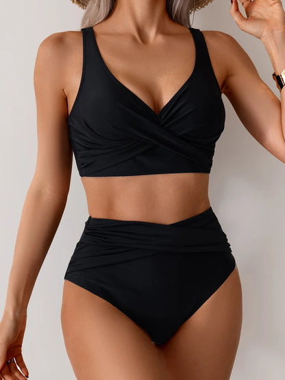 VigoBreviya 2025 Sexy Solid Strapped Bikini Set – Cross Push-Up, High Waist Brazilian Swimsuit for Women, Beach & Bath Wear
