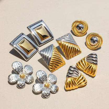 Uworld Geometric Stainless Steel Earrings — 18K Gold Plated, Waterproof Fashion Jewelry