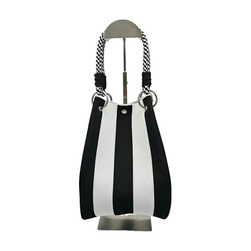 Colorful Stripe Bucket Handbag with Large Capacity, Rope Knot Design, Travel & Everyday Bag