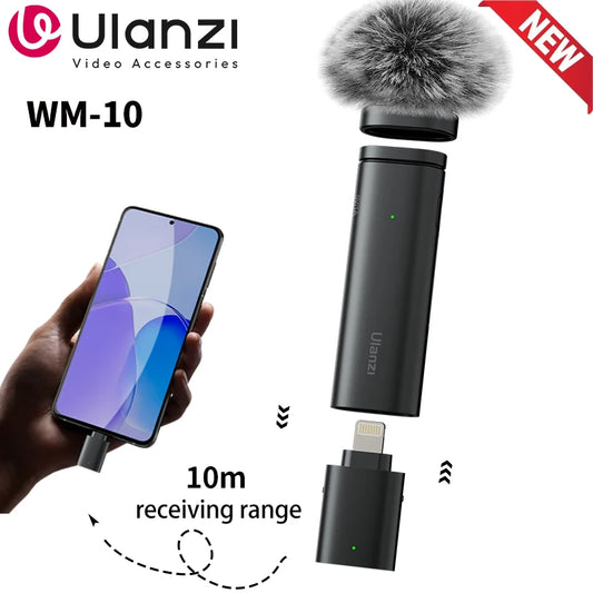 Ulanzi WM-10 Wireless Lavalier Microphone – 1-to-1 USB-C Mic for Android & iPhone, Windproof Sponge for Live Streaming & Recording