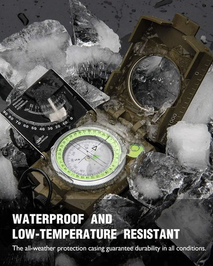 Multifunctional High-Precision Military Compass — Waterproof Metal Outdoor Survival Camping Compass with Fluorescent & Geological Features