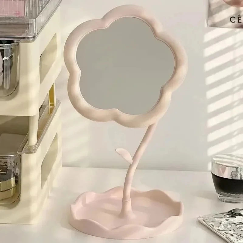 Floral Round Desktop Mirror — Creative Table Vanity Mirror for Bedroom, Dorm & Makeup Decor