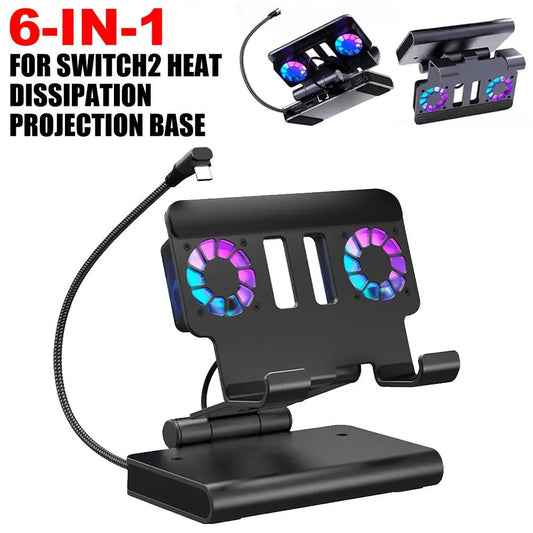6-in-1 Switch 2 Cooling Dock – 4K 144Hz HDMI, Dual Fans, TV Mode Adapter, Portable Stand & Heat Dissipation