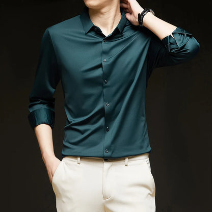 Men's Ultra-Stretch Shirt - Silky Long Sleeve Business & Casual Dress Shirt
