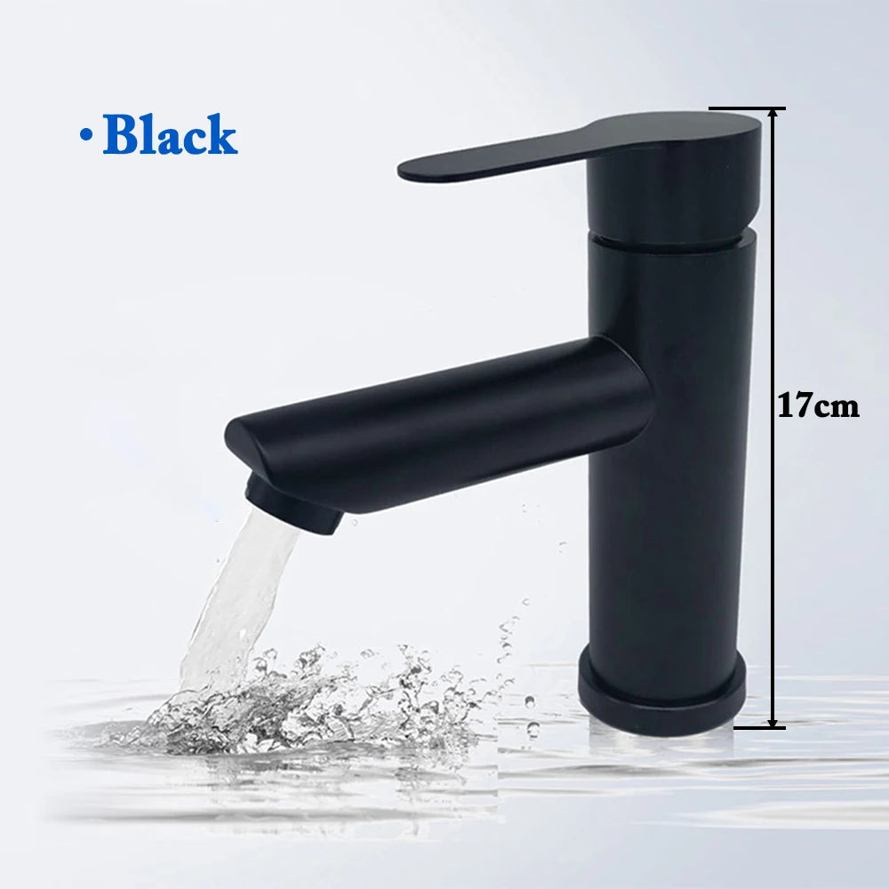Matte Black Basin Sink Faucet - Deck Mounted Hot & Cold Water Mixer Tap for Bathroom Lavatory Sink (Hose Not Included)