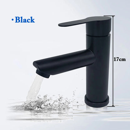 Matte Black Basin Sink Faucet - Deck Mounted Hot & Cold Water Mixer Tap for Bathroom Lavatory Sink (Hose Not Included)