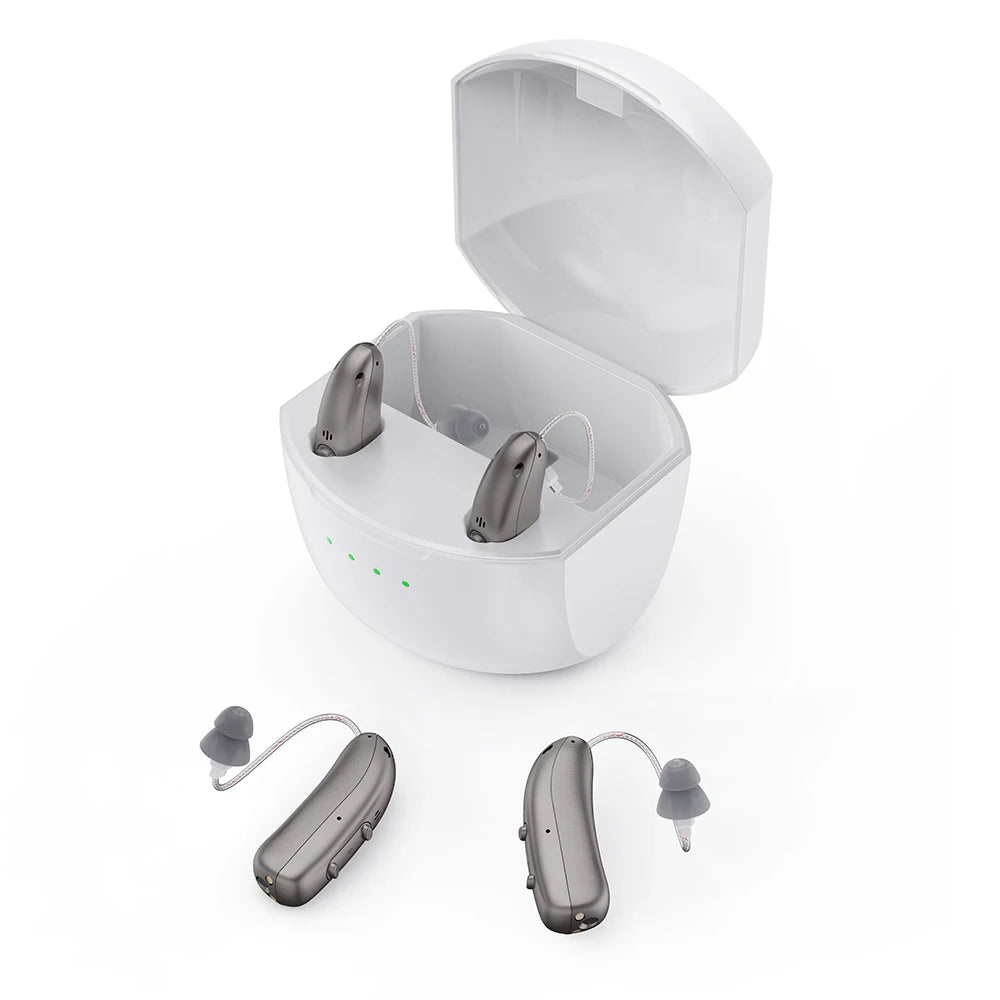 Mirasing Bluetooth Hearing Aid - Rechargeable RIC BTE with Noise Reduction & Charging Case