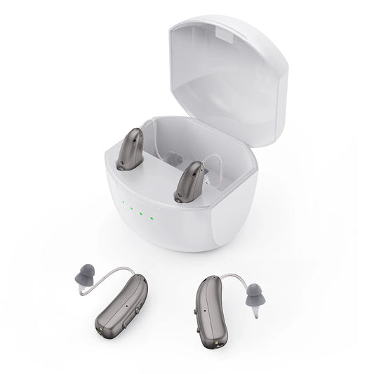 Mirasing Bluetooth Hearing Aid - Rechargeable RIC BTE with Noise Reduction & Charging Case