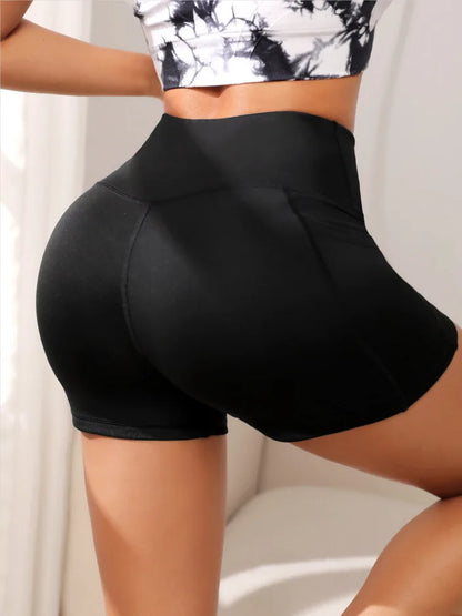 Women High Waist Yoga Biker Shorts - Cross Waist Fitness Shorts with Pocket for Workout & Activewear