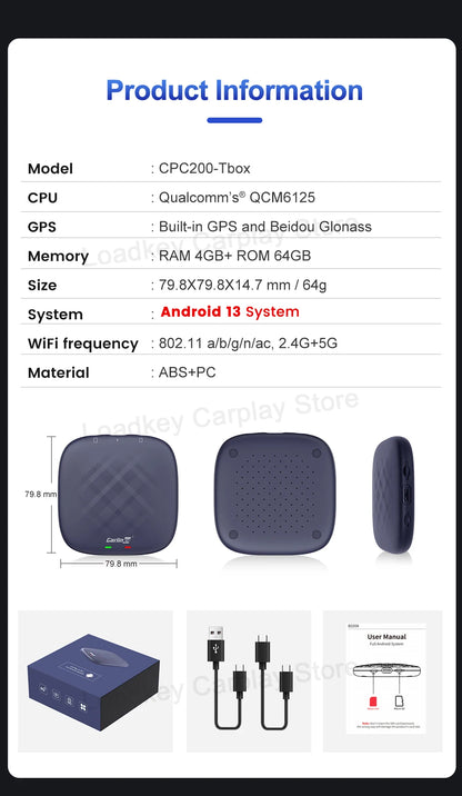 Carlinkit CarPlay AI Box — Qualcomm 6125 8-Core, Android 13, Wireless & Wired CarPlay, Android Auto for OEM Cars