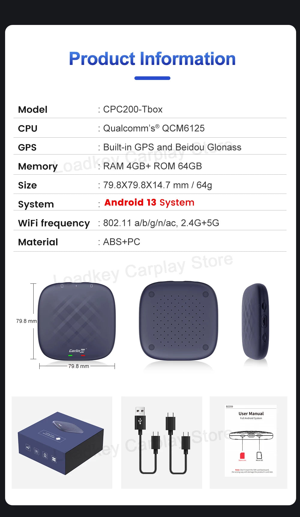 Carlinkit CarPlay AI TV Box Plus — Android 13, 8+128GB, 8-Core QCM6656125, Wireless CarPlay & Android Auto with YouTube, Netflix, 4G LTE