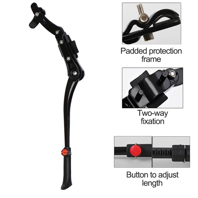 Adjustable Aluminum Kickstand for MTB Road Bicycles - Mountain Bike Support Stand for 24/26/27.5/29/700C - Side Rear Parking Rack