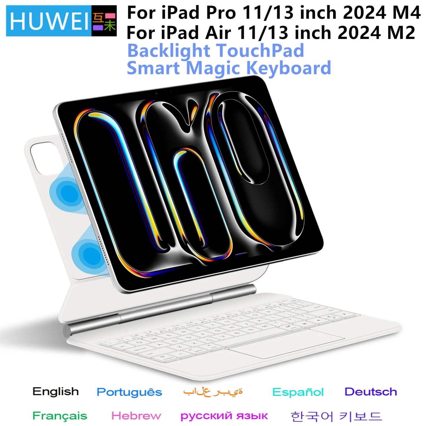 Backlit Magic Keyboard Case for iPad Pro 11/13" (2024 M4) & iPad Air M2 – Smart Folio Cover