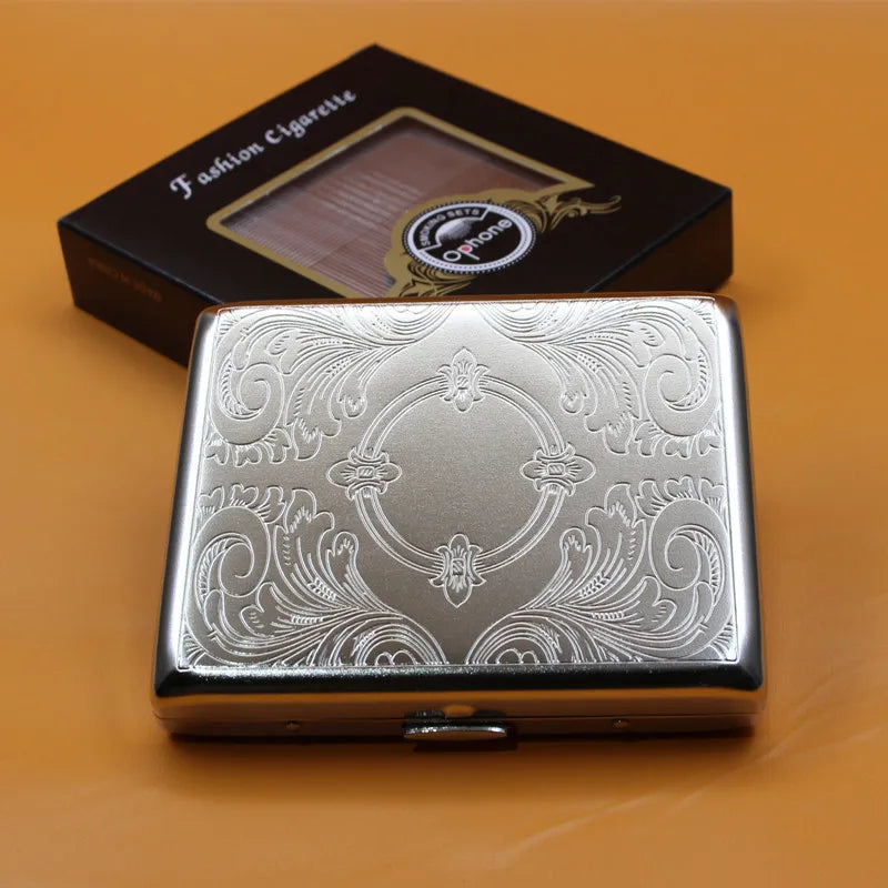 Metal Cigarette Case - 20-Stick Flip-Top Portable Embossed Engraved Holder for Men