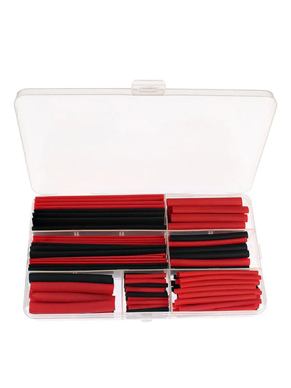 150pcs Heat Shrink Tube Kit – 2:1 Polyolefin Insulation Sleeving for Wire & Cable, Red/Black with Storage Box