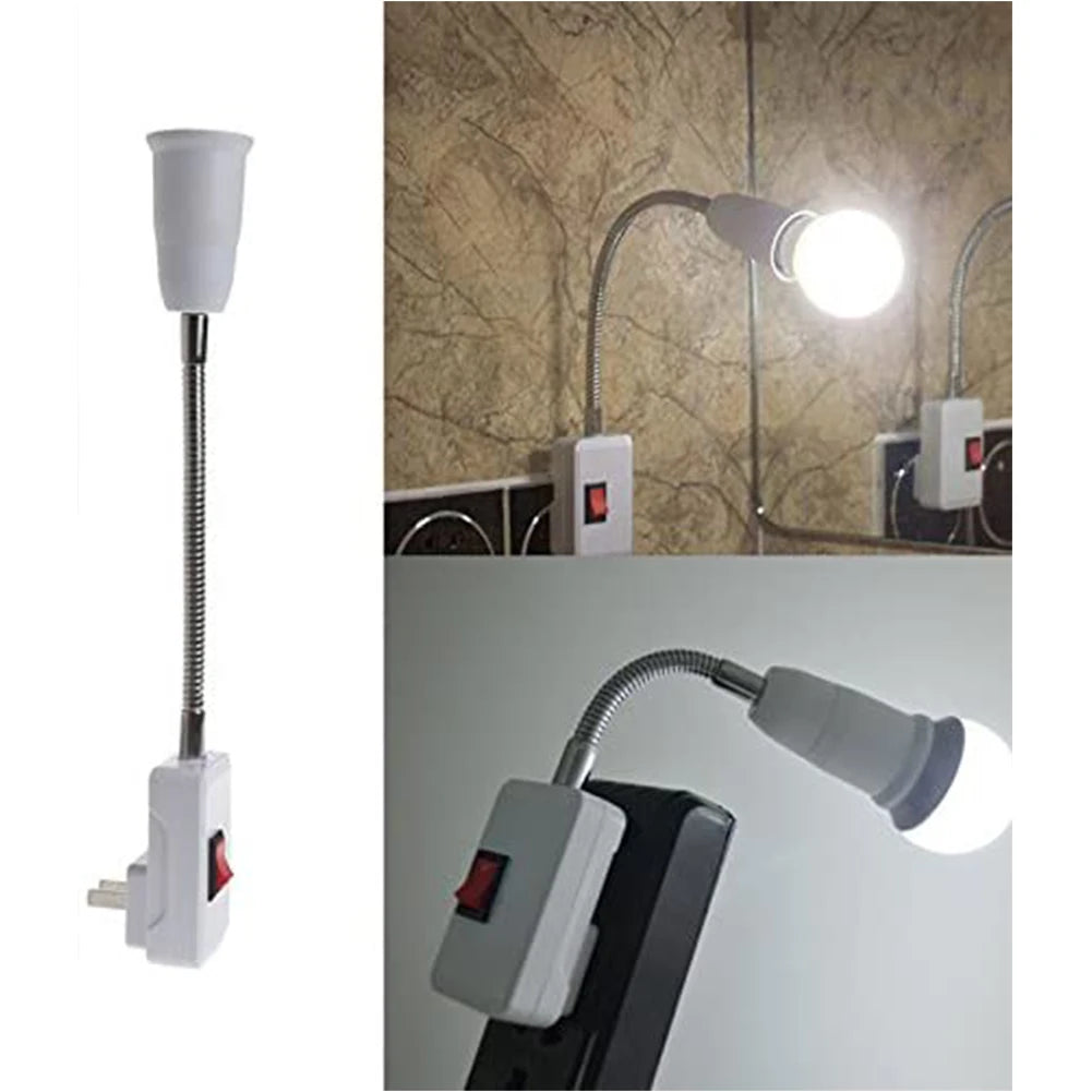 Flexible Stainless Steel E27 Lamp Base: Bendable Mobile Test Light Socket Adapter with Switch - Durable Light Fixture Plug