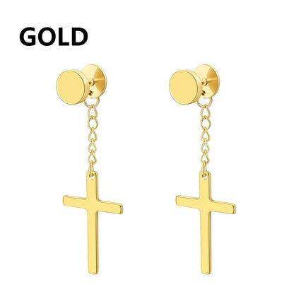 Stainless Steel Cross Star Dangle Earrings - Punk Gothic Hoop Huggie Jewelry for Men & Women