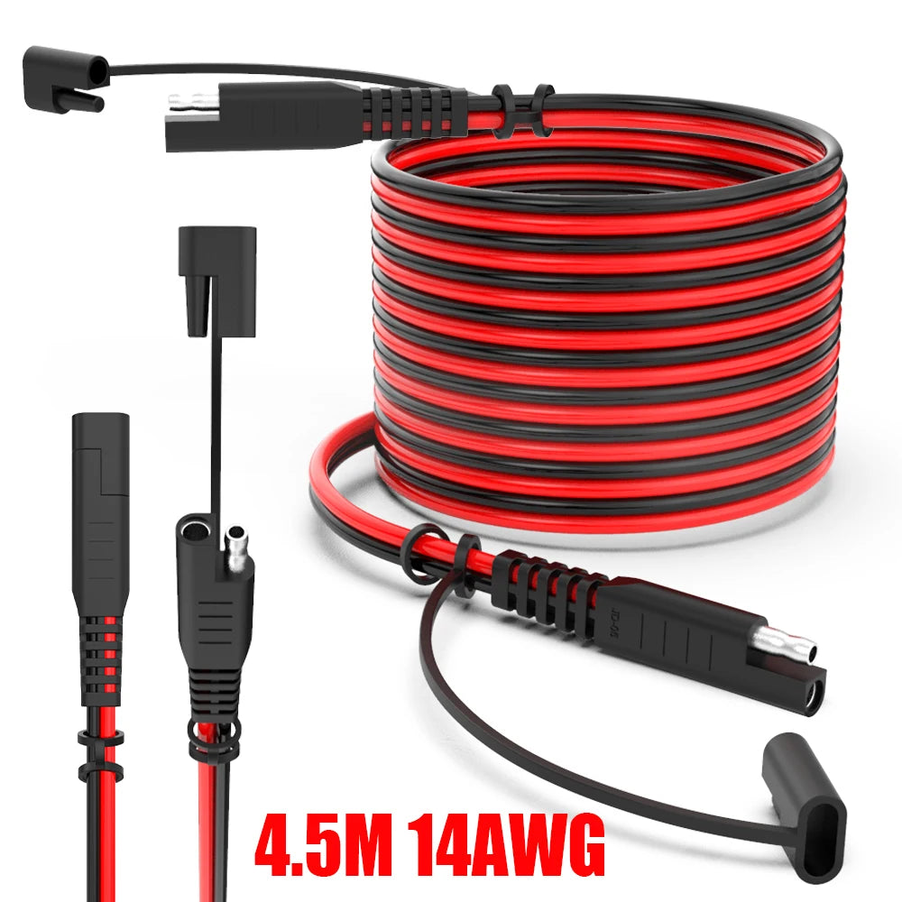 14AWG 4.5M SAE to SAE Extension Cable Quick Connect Battery Charging Wire for Car, RV, Motorcycle & Solar Panel Universal Power Lead