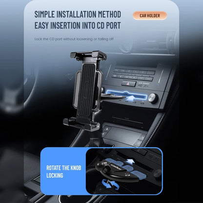 Universal Car CD Slot Tablet Stand Holder: Mount for 4-13 Inch Tablets, iPad Pro, Mini, Xiaomi, Samsung Tab, PC, iPhone - Mobile Phone Bracket