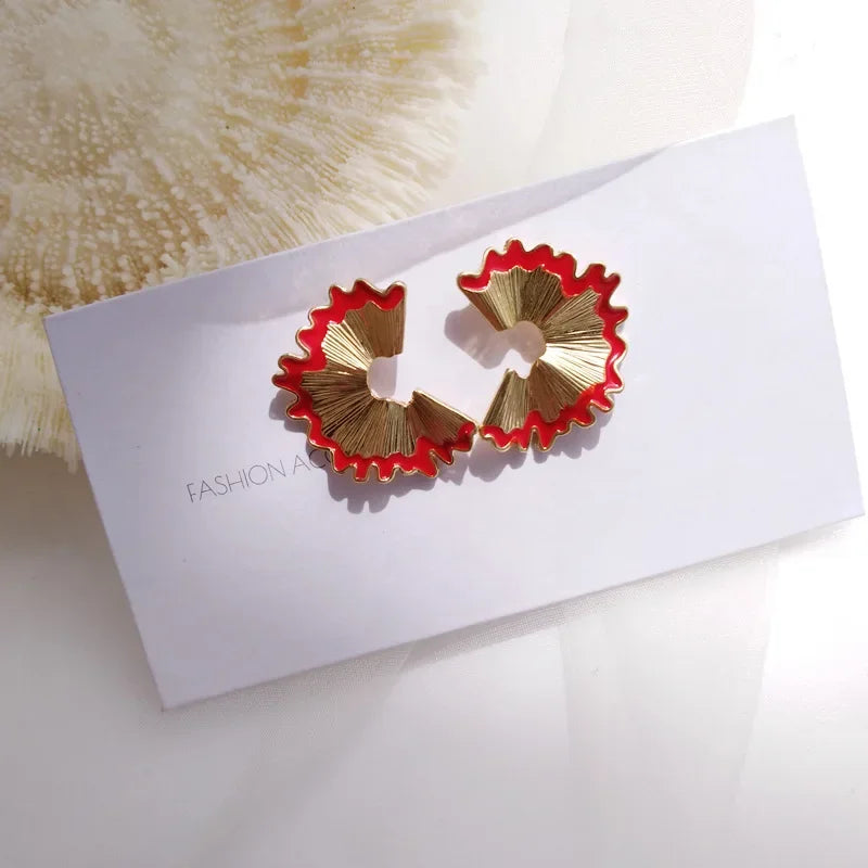 Irregular Geometric Alloy Clip-On Earrings - No-Piercing Punk Style Statement Jewelry for Women