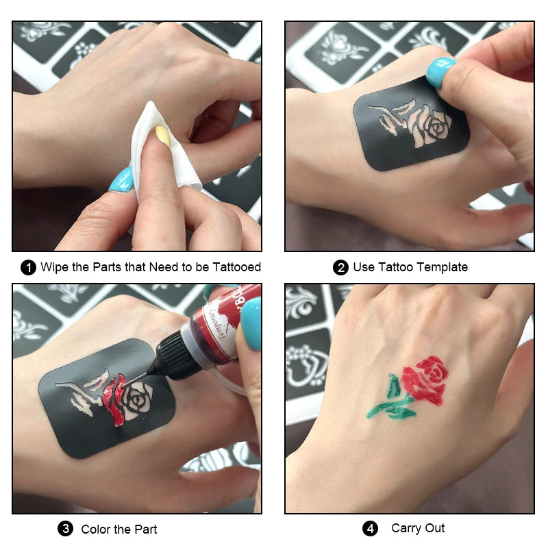 Long-Lasting Temporary Tattoo Ink Kit – Includes 3 Stickers & Freehand Gel for Face & Body Party Makeup Tattoos