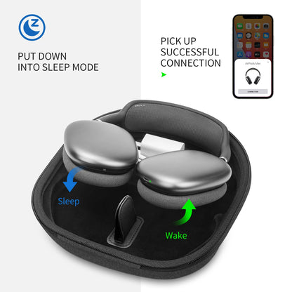 Yinke AirPods Max Travel Case - Shockproof EVA Storage Bag with Velvet Interior, Dual Zippers & Sleep Mode Support