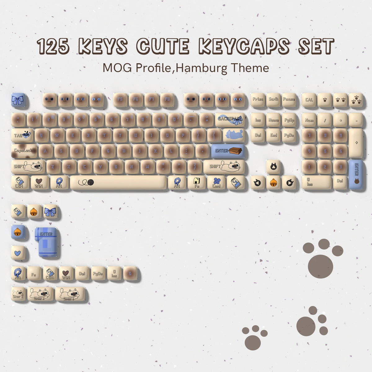 125-Key MOG Profile PBT Keycap Set - Cute Rounded Dye-Sublimation Keycaps for Cherry MX Keyboards