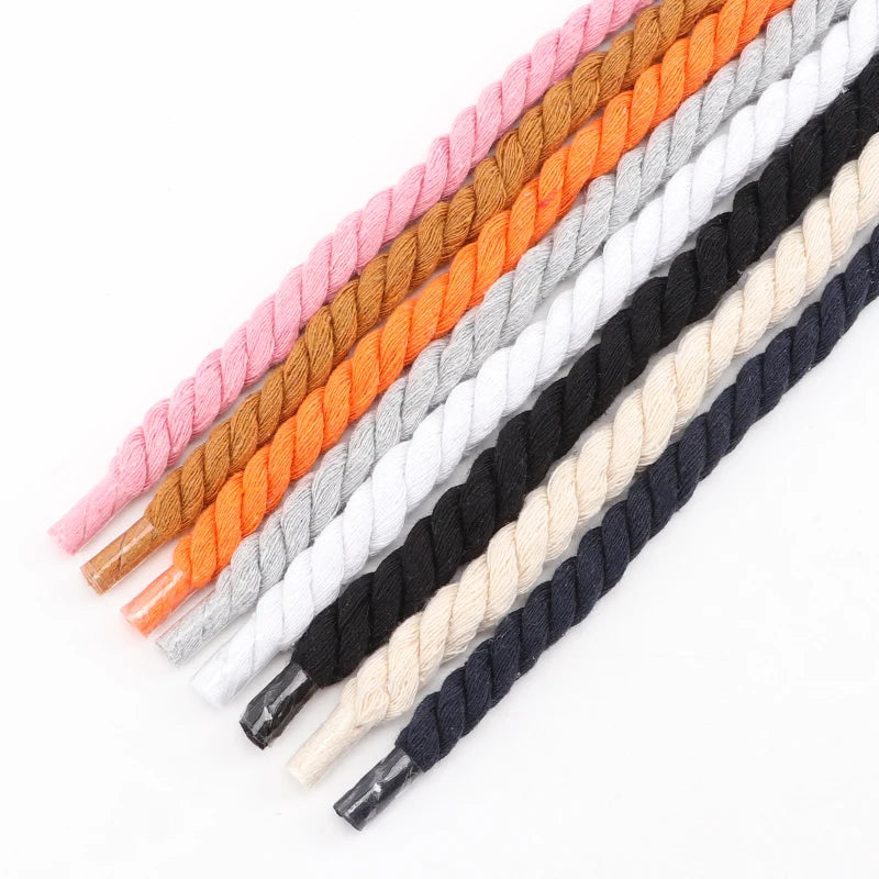 Round 10mm Cotton Rope Shoelaces - Hand-Woven, Three-Strand, Solid Color, Bold Twist - Universal Decorative Shoe Laces