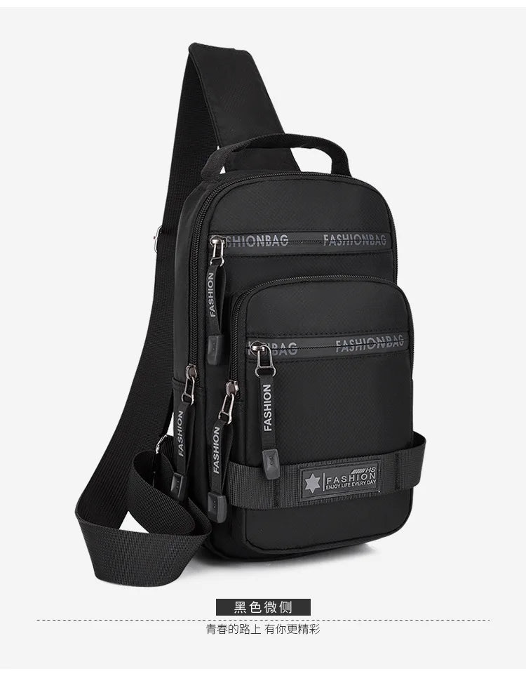 Men’s Chest Bag – Large Capacity Lightweight Nylon Crossbody Shoulder Backpack for Travel, Korean Style