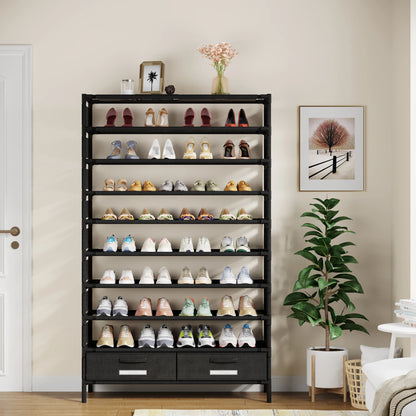 Tribesigns 10-Tier Shoe Rack Organizer – Vertical Shoe Shelf with 4 Drawer Bins, Holds 32 Pairs for Closet & Entryway