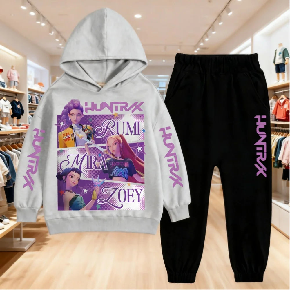 2025 KPop Demon Hunters Kids Hoodie Set – 2-Piece Boys and Girls Tracksuit with Sweatshirt and Pants, Autumn Clothing